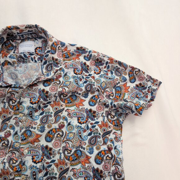 Denim & Flowers Men's White Paisley Short-Sleeve Button-Up M - Picture 6 of 10